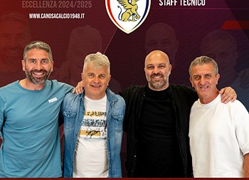 Canosa Calcio, definito anche lo staff tecnico. Confermati Cassatella e Salvemini